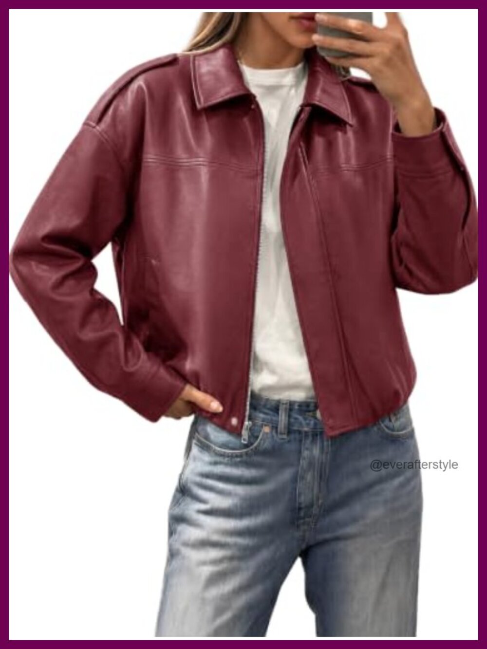 Womens Cropped Faux Leather Jacket Oversized Bomber Zip Up Coat
